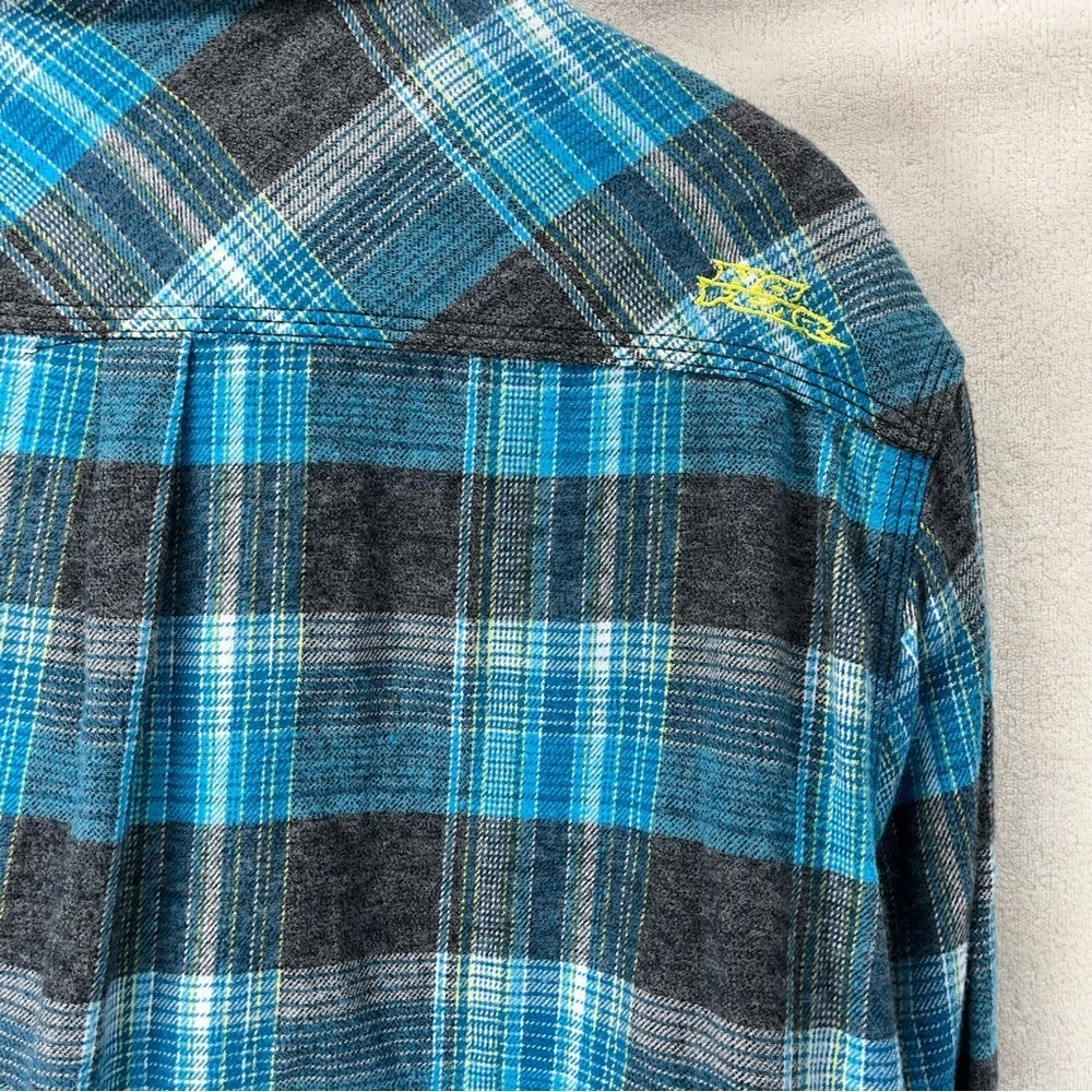 Vintage No Fear Blue Long Sleeve Button-Up Flannel Shirt XL Skater 90’s Emo - Picture 8 of 10